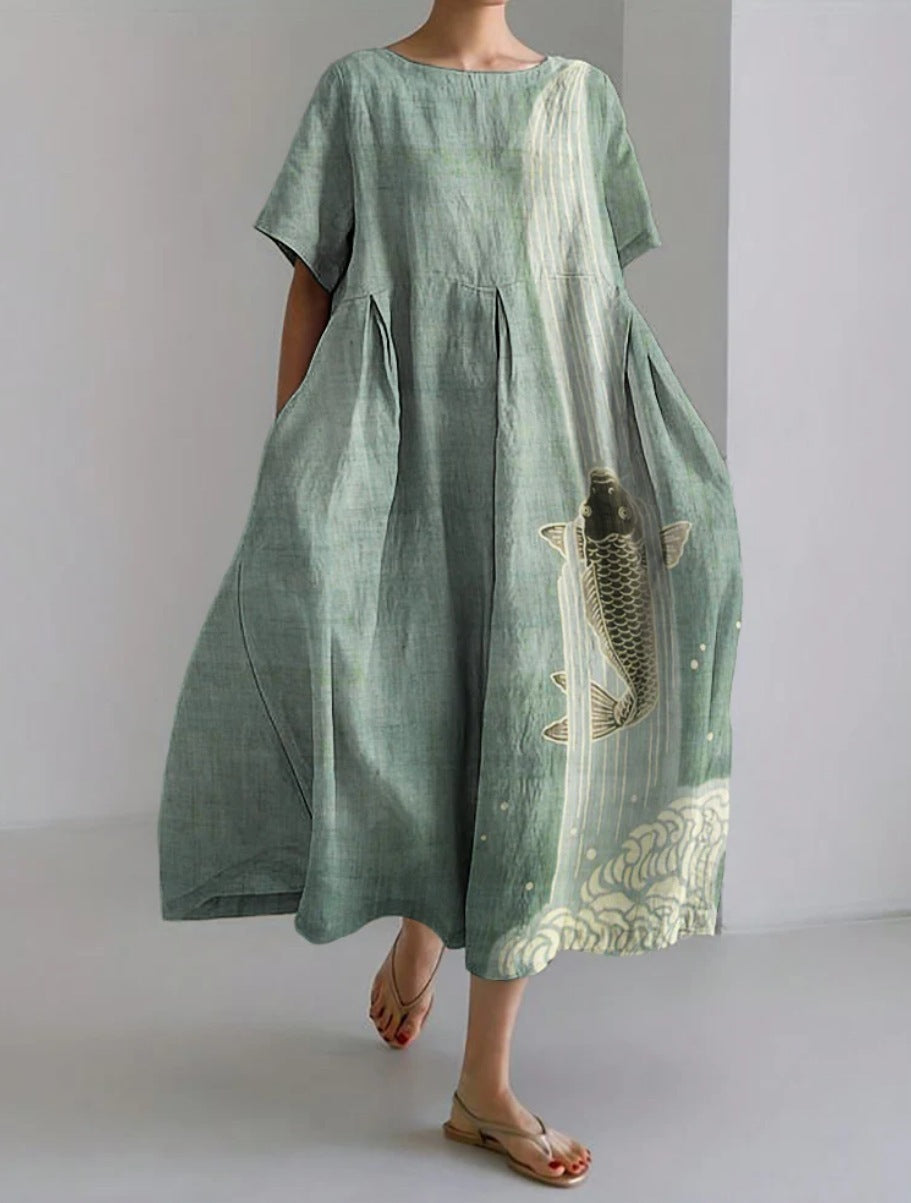 Women's Clothing Plus Size Loose Short Sleeve Dress