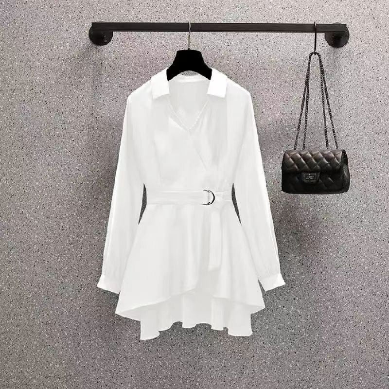 Large Size Women's Clothing Fashionable Fitted Waist Figure Flattering Shirt