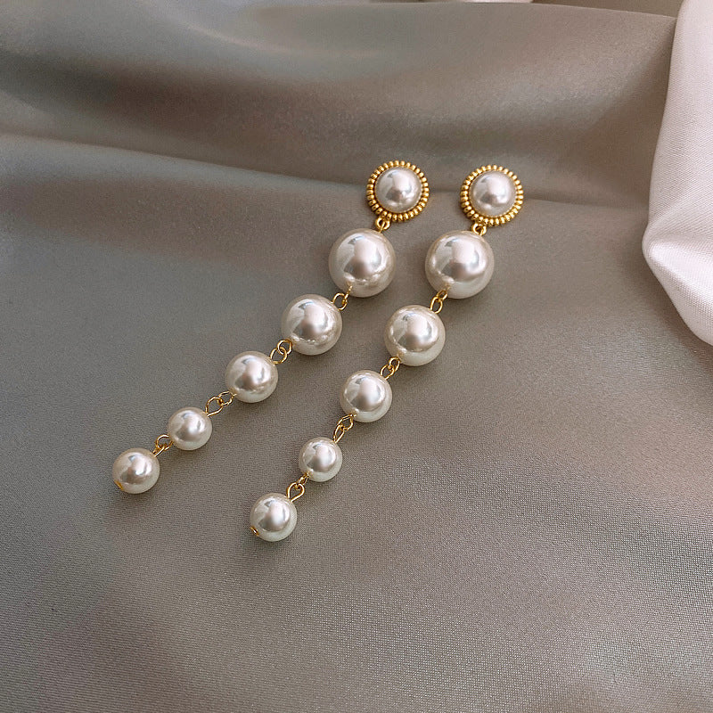Sterling Silver Needle Grown Up Small Pearl Female Earrings