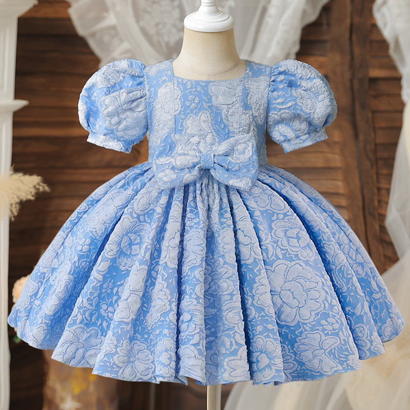 Girl's Baby Dress For One Year Old Puff Sleeve Bow Princess Dress