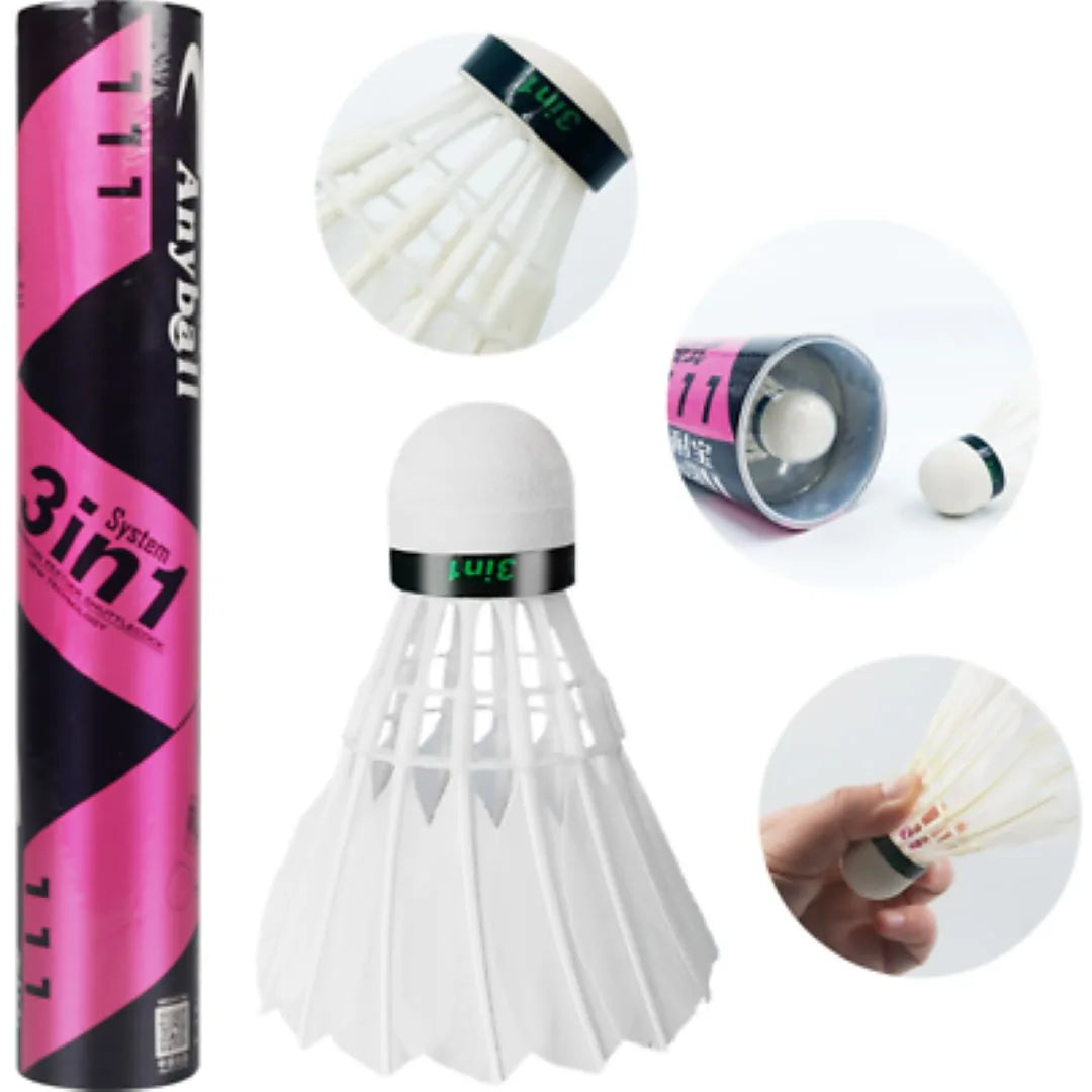 1 dozen Super quality 3 In 1 Super Durable Anyball 111 Badminton Feather Shuttlecock
