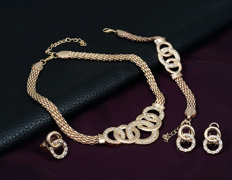 Necklace Earrings Bracelet Ring Jewelry Set European and American Plated 18K Jewelry Four-piece Set