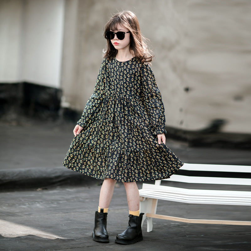 Japanese Dress Floral Long-sleeved Pullover Princess Dress Cotton Western Style All-match