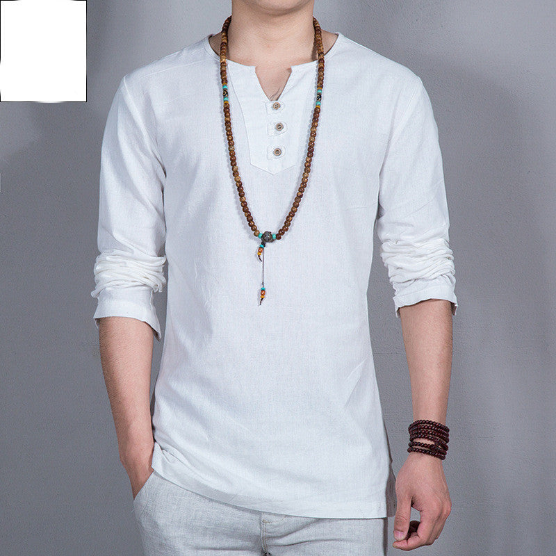 Long Sleeve Men's Shirt Cotton Linen Shirt Plus Size Men's Shirt