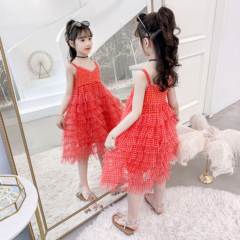 Western Style Little Girl Sling Summer Cotton Cake Skirt