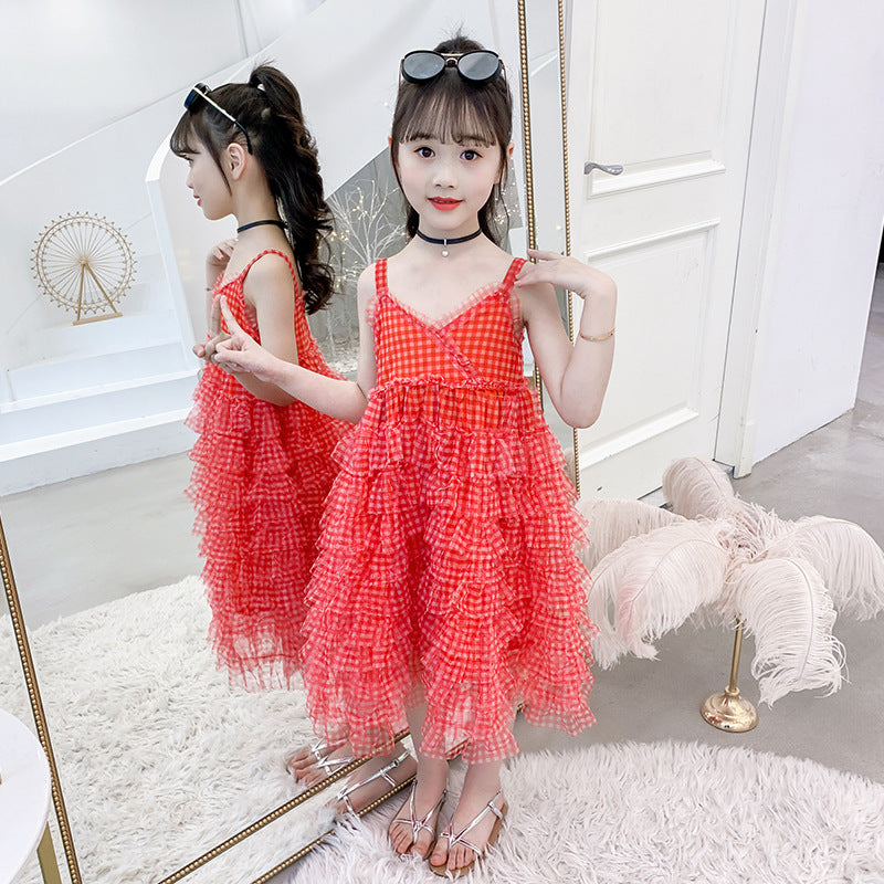 Western Style Little Girl Sling Summer Cotton Cake Skirt