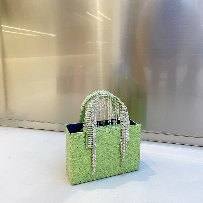 Red Rhinestone Tassel Chain Small Square Bag Fashion Portable