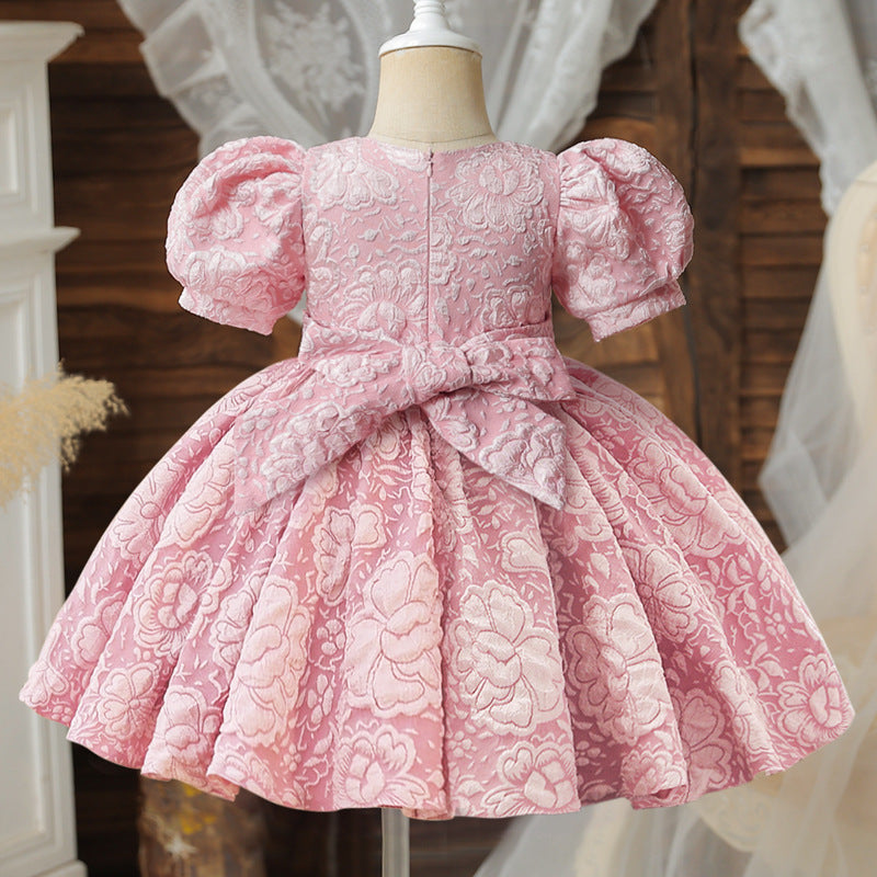 Girl's Baby Dress For One Year Old Puff Sleeve Bow Princess Dress