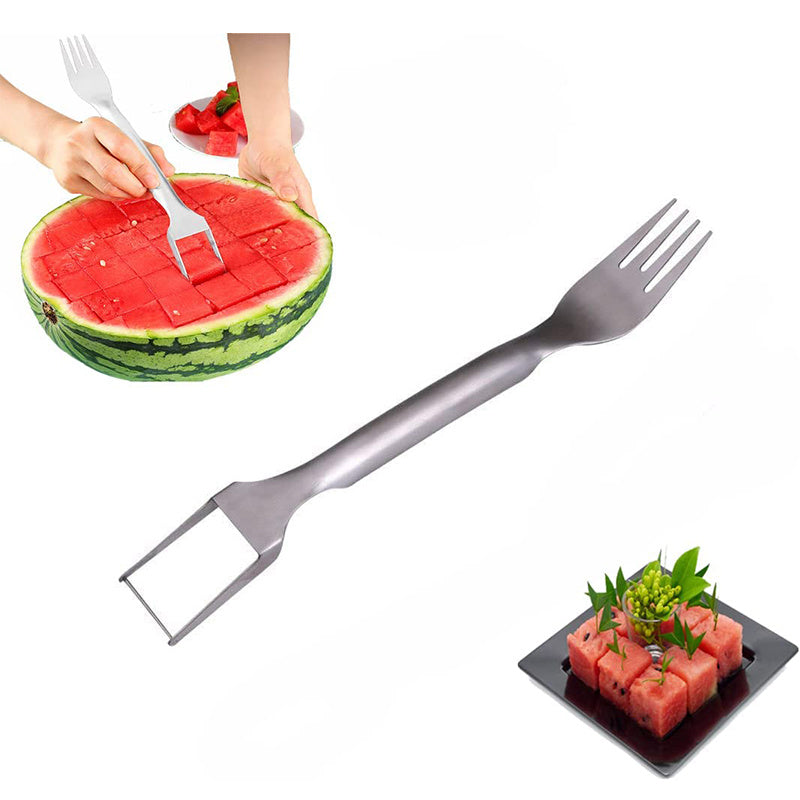 2 In 1 Watermelon Fork Slicer Multi-purpose Stainless Steel Watermelon Slicer Cutter Kitchen Fruit Cutting Fork Fruit Divider Kitchen Gadgets (Available)