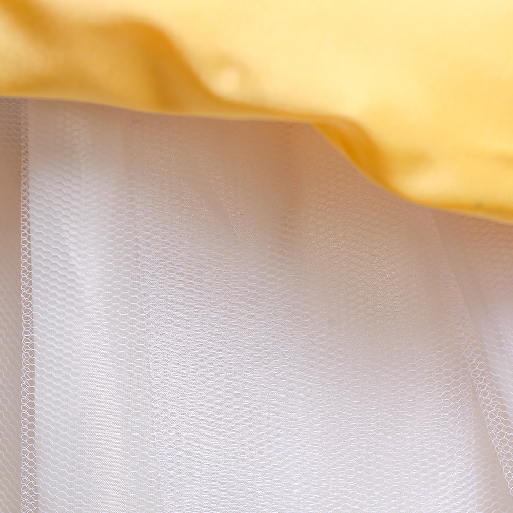 Girls' Embroidered Puff Mesh Color Matching Princess Dress