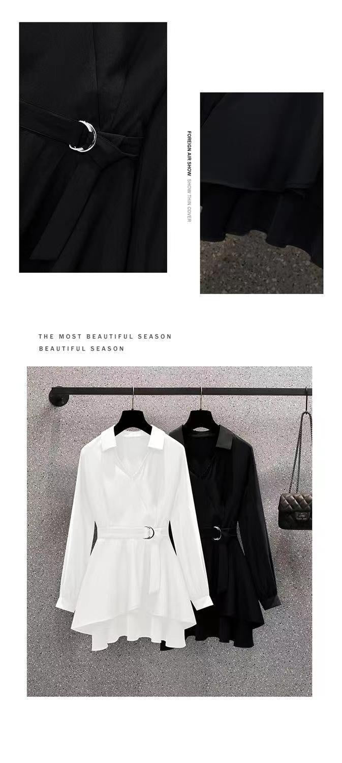 Large Size Women's Clothing Fashionable Fitted Waist Figure Flattering Shirt