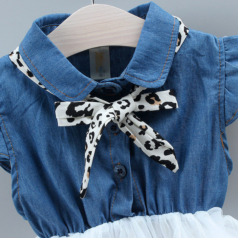 Denim stitching mesh princess dress