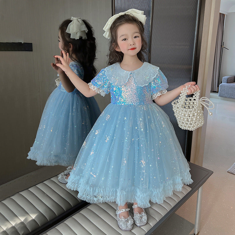 Girls Birthday Dress Doll Collar Sequins Umbrella Princess Dress