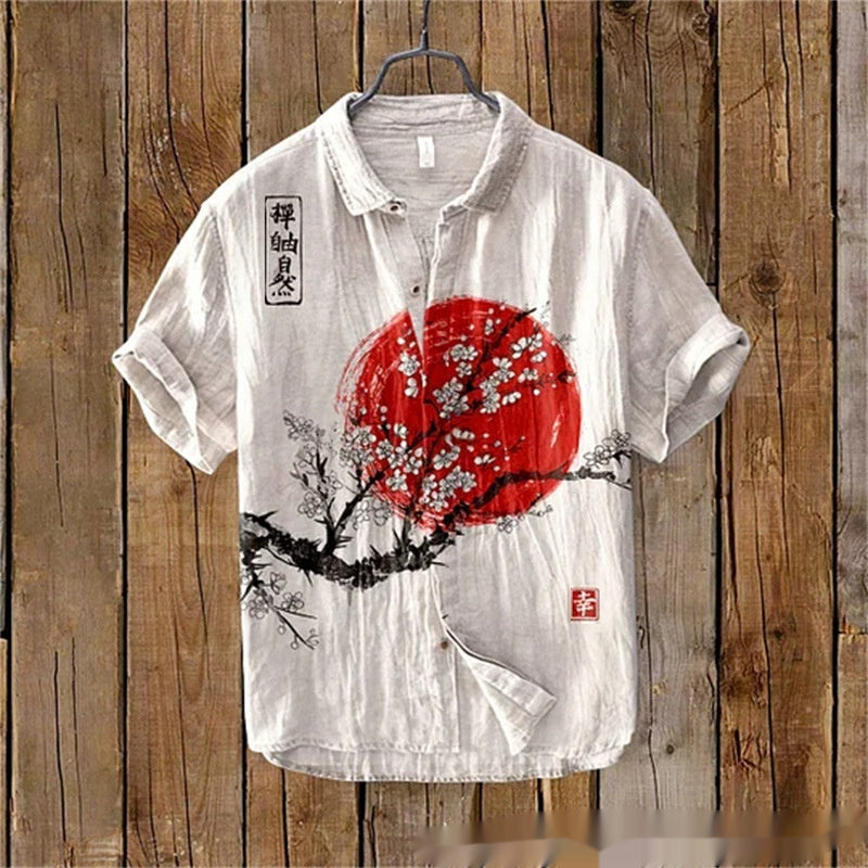 Men's Versatile Casual Loose Button Printed Shirt