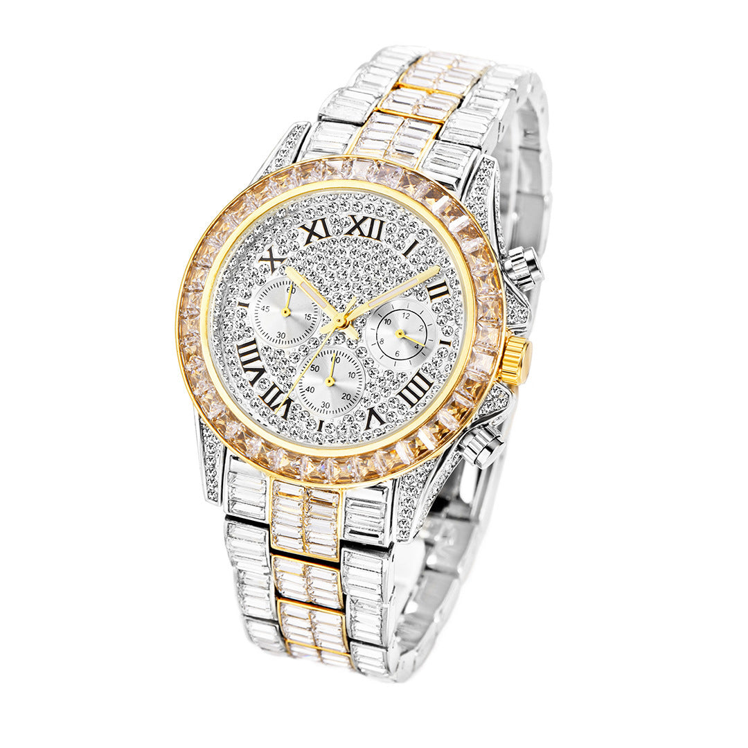 Fashion Three Eyes Rainbow Diamond Daikin Watch Full Square Diamond British Men's Watch