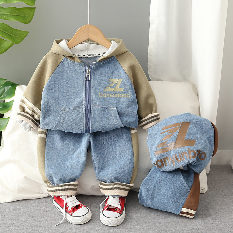 Baby Clothes Autumn New Handsome Boys' Patchwork Contrast Color Jacket Two-piece Set 0-5 Years Old Men's Treasure Set