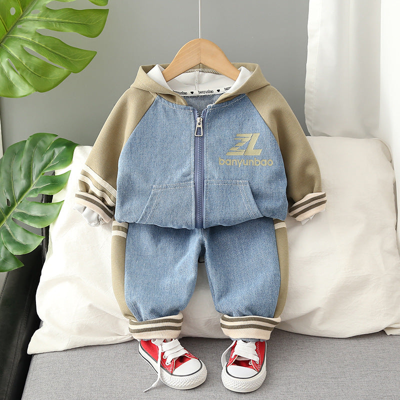 Baby Clothes Autumn New Handsome Boys' Patchwork Contrast Color Jacket Two-piece Set 0-5 Years Old Men's Treasure Set