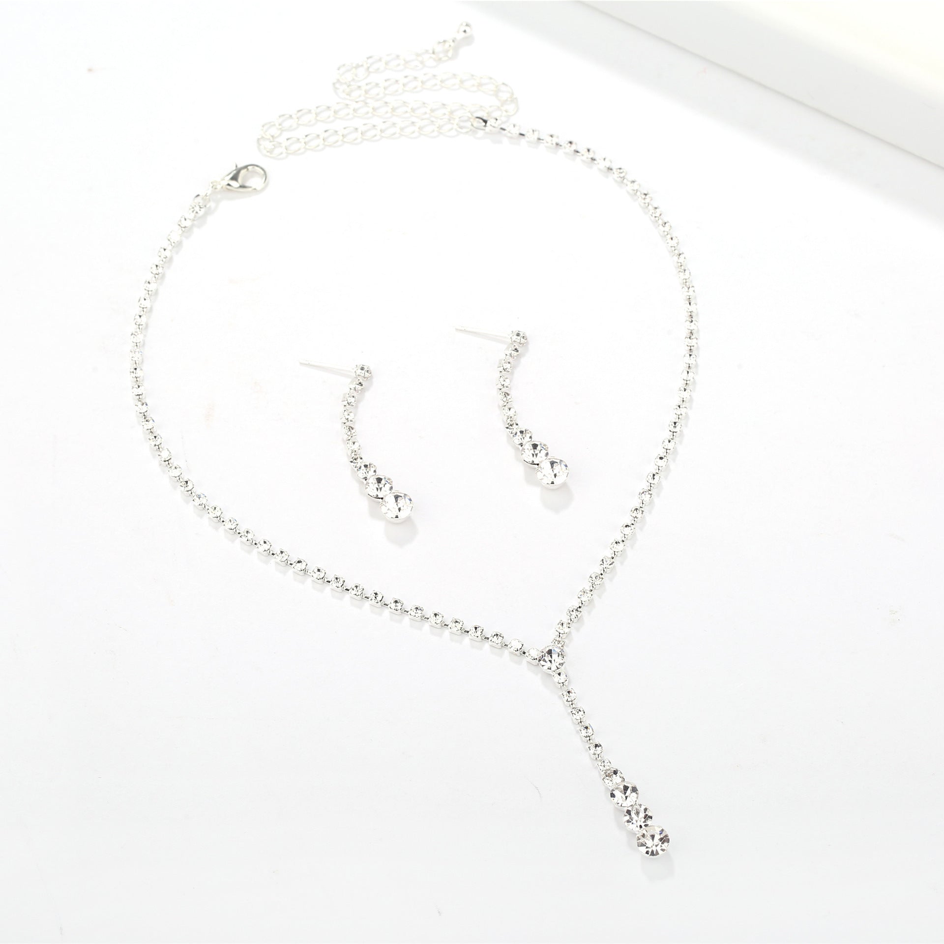 Silver Water Drop Necklace Earrings Two-piece Set Combination