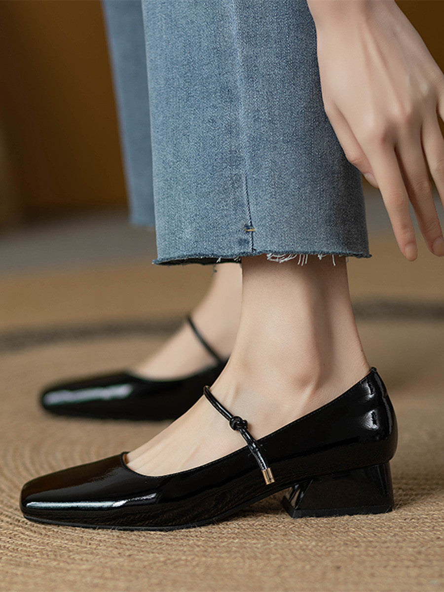 Red Patent Leather Square Toe Vintage Women's Shoes