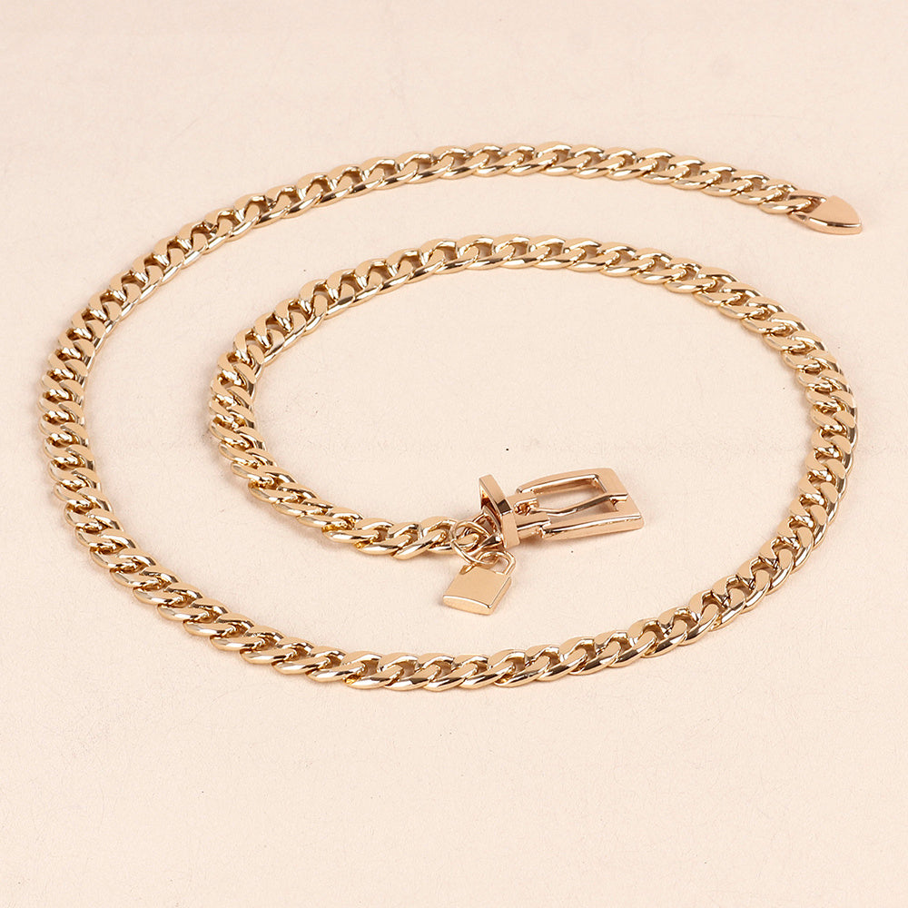 New Hip Hop Fashion For Men And Women Metal Waist Chain Padlock Pendant Versatile Jeans Skirt Accessories Thick Chain