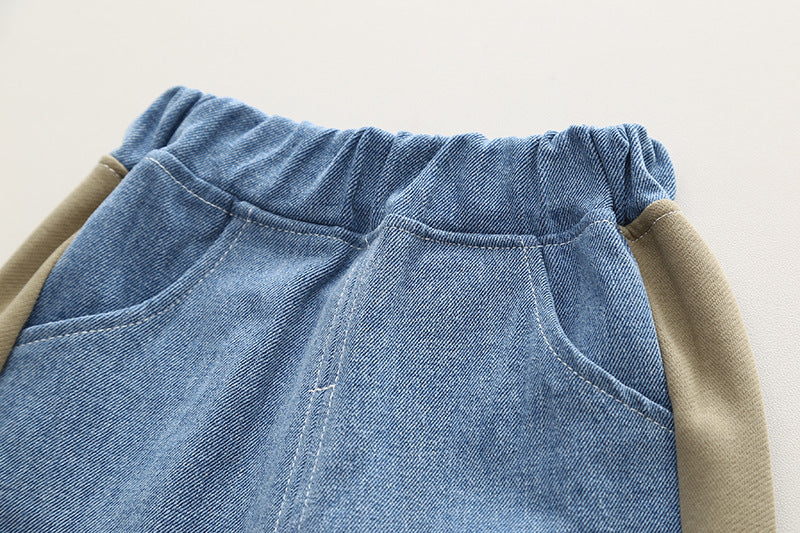 Baby Clothes Autumn New Handsome Boys' Patchwork Contrast Color Jacket Two-piece Set 0-5 Years Old Men's Treasure Set