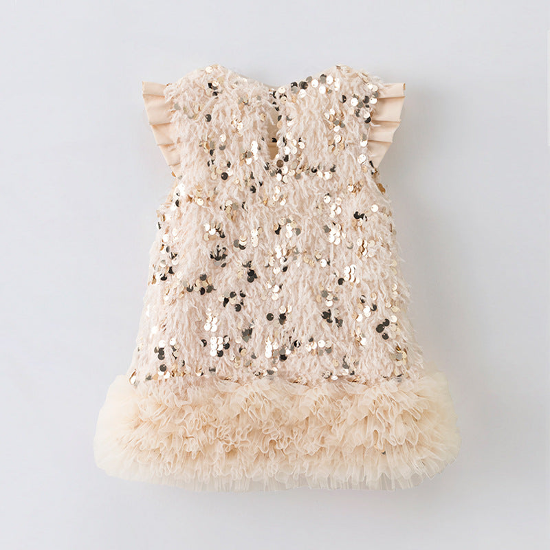 Girls' Wadding Sequined Bow Vest Dress