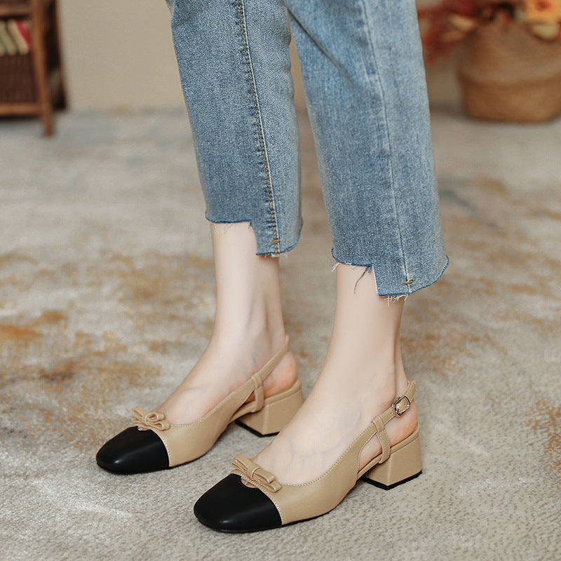 French Style Fairy Square Bow Color-matching Sandals