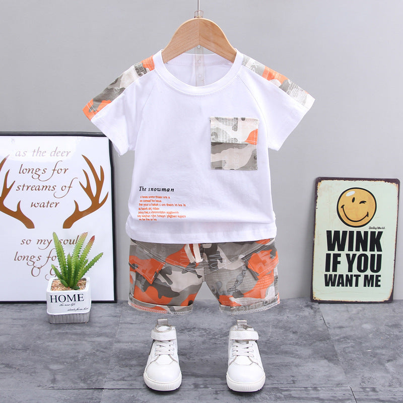 Summer New Boys' Western Style Camouflage Short Sleeve Suit