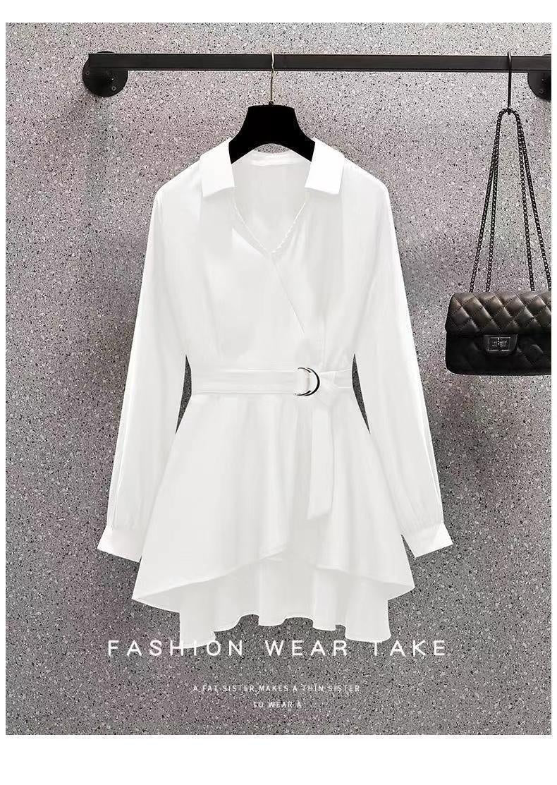 Large Size Women's Clothing Fashionable Fitted Waist Figure Flattering Shirt