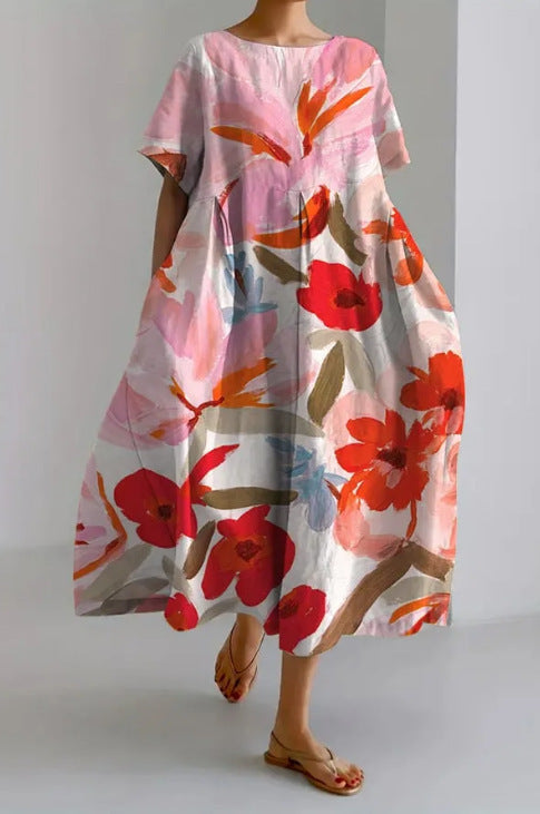 Women's Clothing Plus Size Loose Short Sleeve Dress