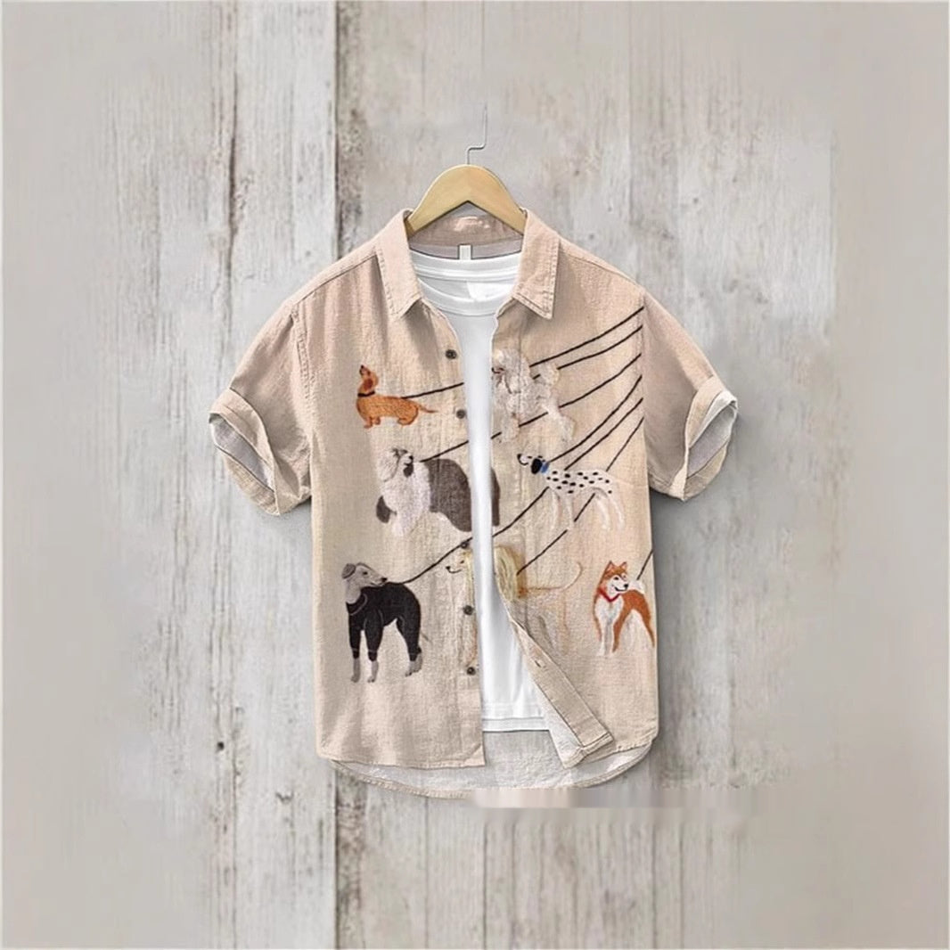 Men's Versatile Casual Loose Button Printed Shirt