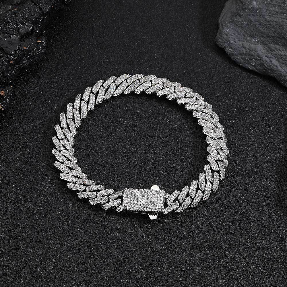 Hip Hop 8mm Spring Fastener Zircon Rhombus Cuban Bracelet
