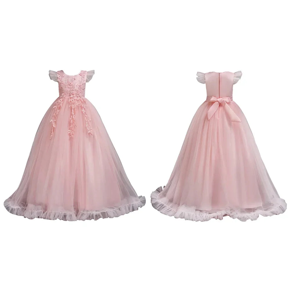 GYRATEDREAM Girl Sleeveless Embroidery Princess Pageant Dresses Kids Prom Ball Gown