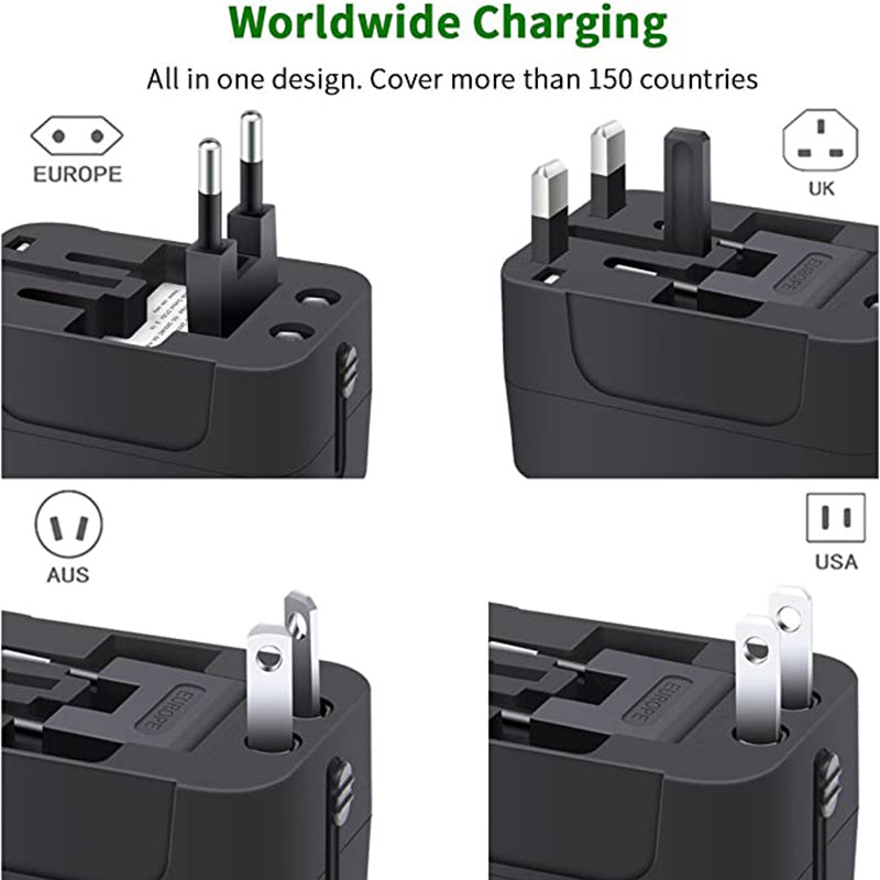 Travel Adapter, Worldwide All In One Universal Travel Adapter Wall Charger AC Power Plug Adapter Wi