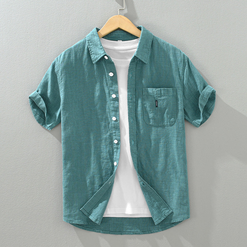Solid Color Cotton And Linen Casual Fashion Short Sleeve Shirt