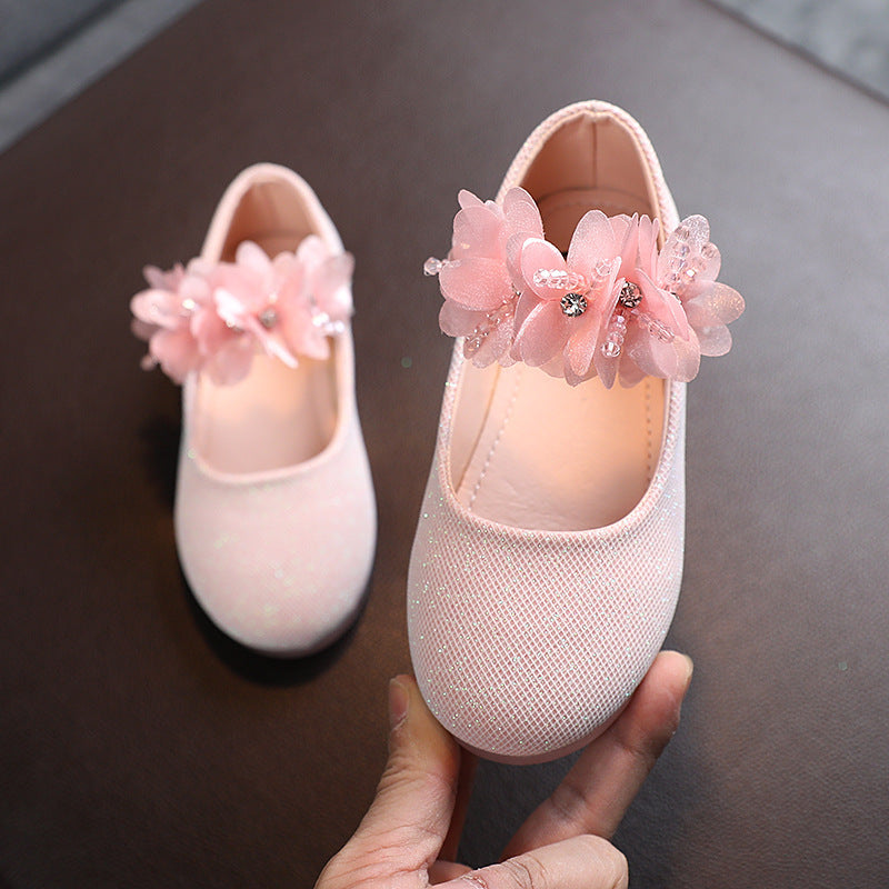 Solid Color Girl Rhinestone String Flower Small Single-layer Shoes Dancing Shoes