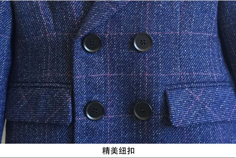 Child Formal British Plaid Dress Suits Set Spring And Autumn Boys Birthday Party Wedding Piano Show Costume Kids Blazer Pants