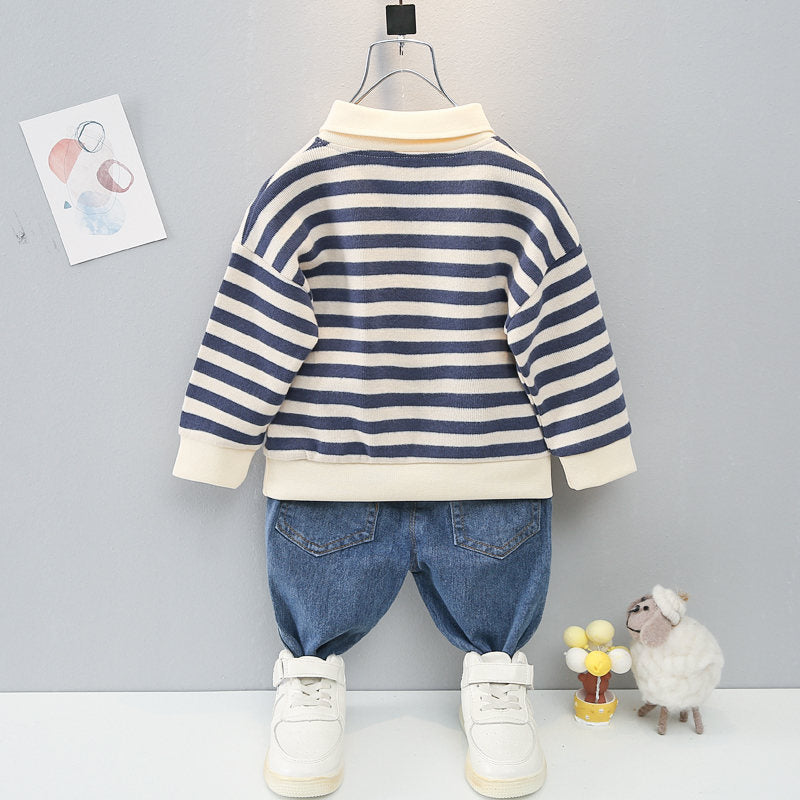 New Spring Causal Suit Kids Boys Girls Cartoon Strips T Shirt Pants 2pcs/Set Children Clothing Kids Infant Sportswear 0-5 Years