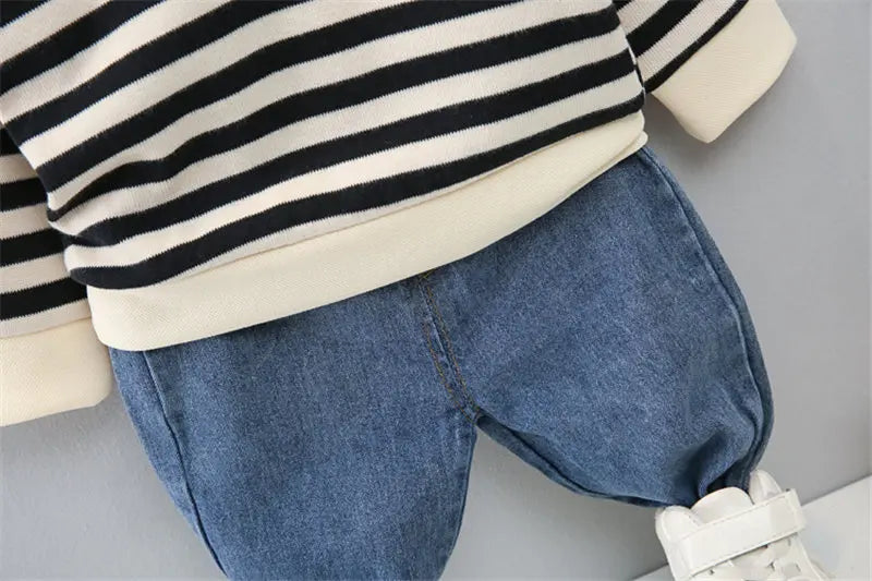 New Spring Causal Suit Kids Boys Girls Cartoon Strips T Shirt Pants 2pcs/Set Children Clothing Kids Infant Sportswear 0-5 Years