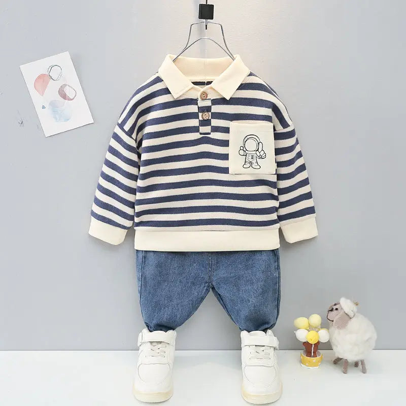 New Spring Causal Suit Kids Boys Girls Cartoon Strips T Shirt Pants 2pcs/Set Children Clothing Kids Infant Sportswear 0-5 Years