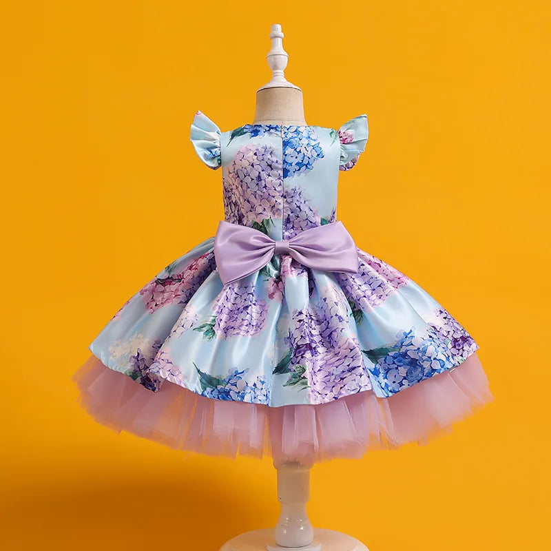 Vintage Flower Print Kids Party Dress For Girl Children Costume Princess Dresses Vestido Girls Christmas Clothes Gown 2 8 Years