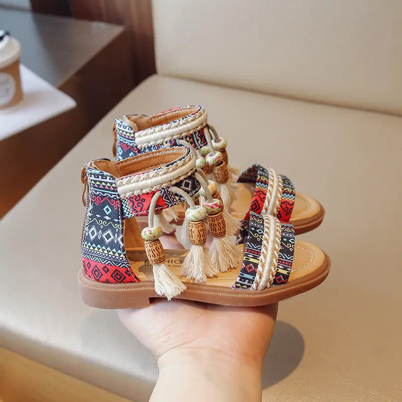 Girls Ethnic Retro Sandals Children Gladiator Sandals Fashion Kids Tassels Princess Shoes