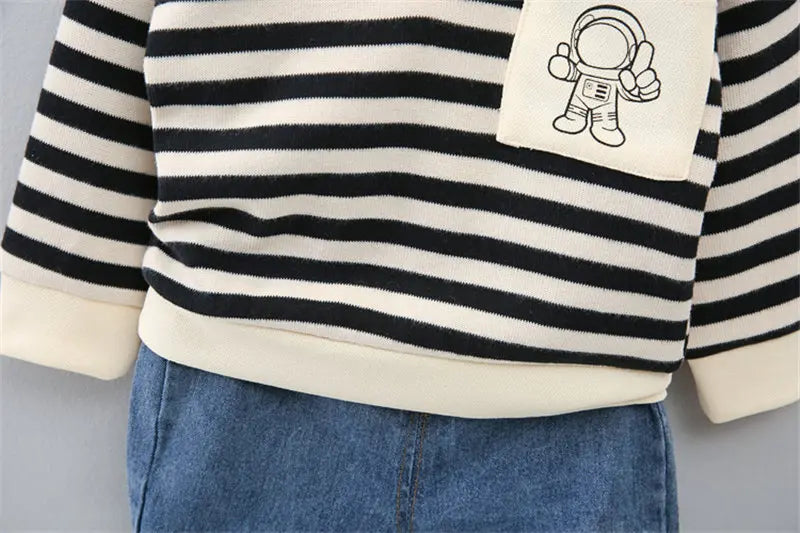 New Spring Causal Suit Kids Boys Girls Cartoon Strips T Shirt Pants 2pcs/Set Children Clothing Kids Infant Sportswear 0-5 Years