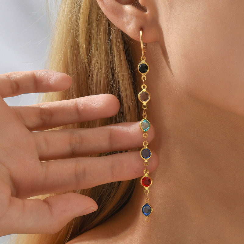 Geometric Round Colorful Crystals Beaded Earrings