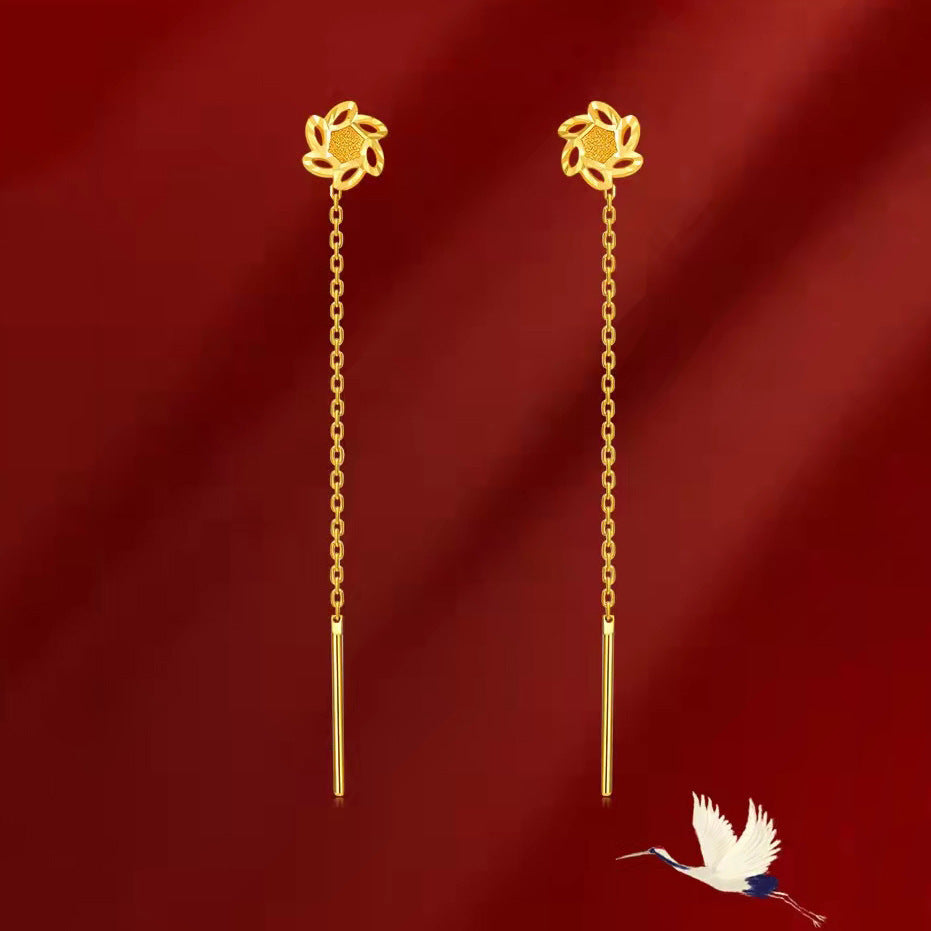 Little Red Book Clover Hanging Earrings Women's Imitation Gold Tassel Long Flower