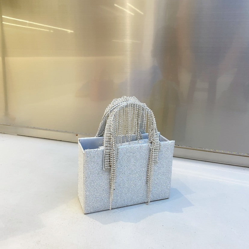 Red Rhinestone Tassel Chain Small Square Bag Fashion Portable