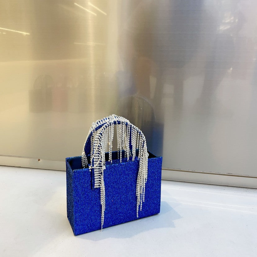 Red Rhinestone Tassel Chain Small Square Bag Fashion Portable