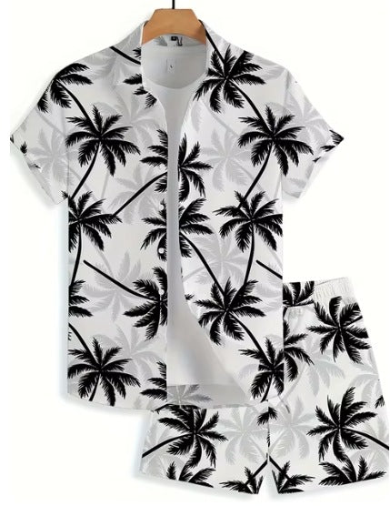 Short Sleeve Men's Summer Loose Foreign Trade Cross-border Casual Hawaiian Floral Beach Shirt Shorts