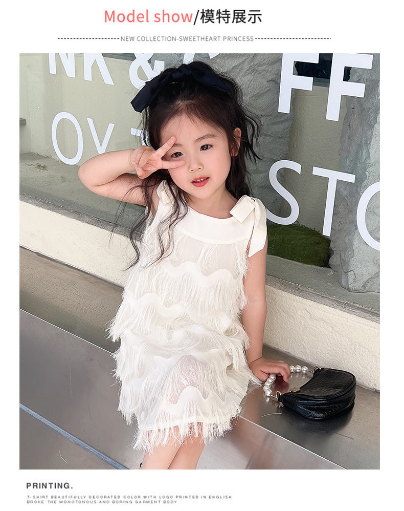 children's suspenders sleeveless skirt baby girl tassel bow princess dress