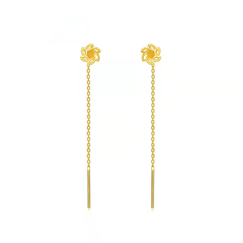 Little Red Book Clover Hanging Earrings Women's Imitation Gold Tassel Long Flower